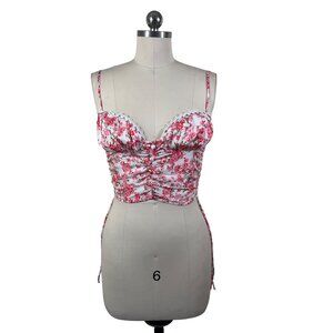 Polly Princess Corsette Crop Cami Top Womens 8 Pink Floral Lace Satin Cottage